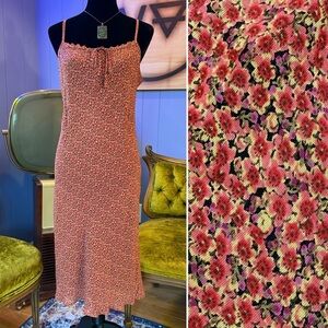 Vintage Pink Floral Midi Dress